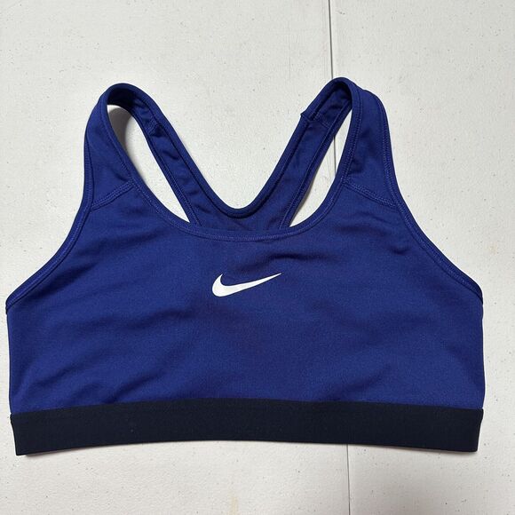Nike Women Pro Racerback Sports Bra Top Gym Dri Fit Activewear Blue Black Medium - Picture 3 of 6